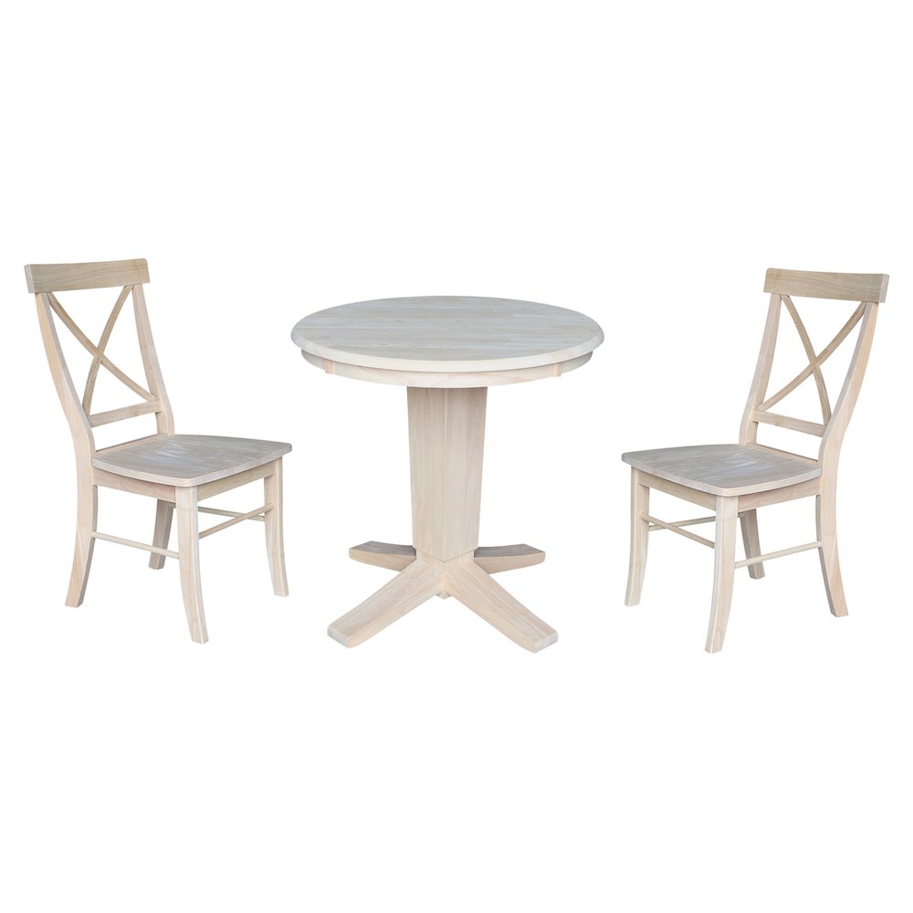 30 in Round Top Pedestal Dining Table with 2 Dining Chairs - 3 Piece Set. Picture 4