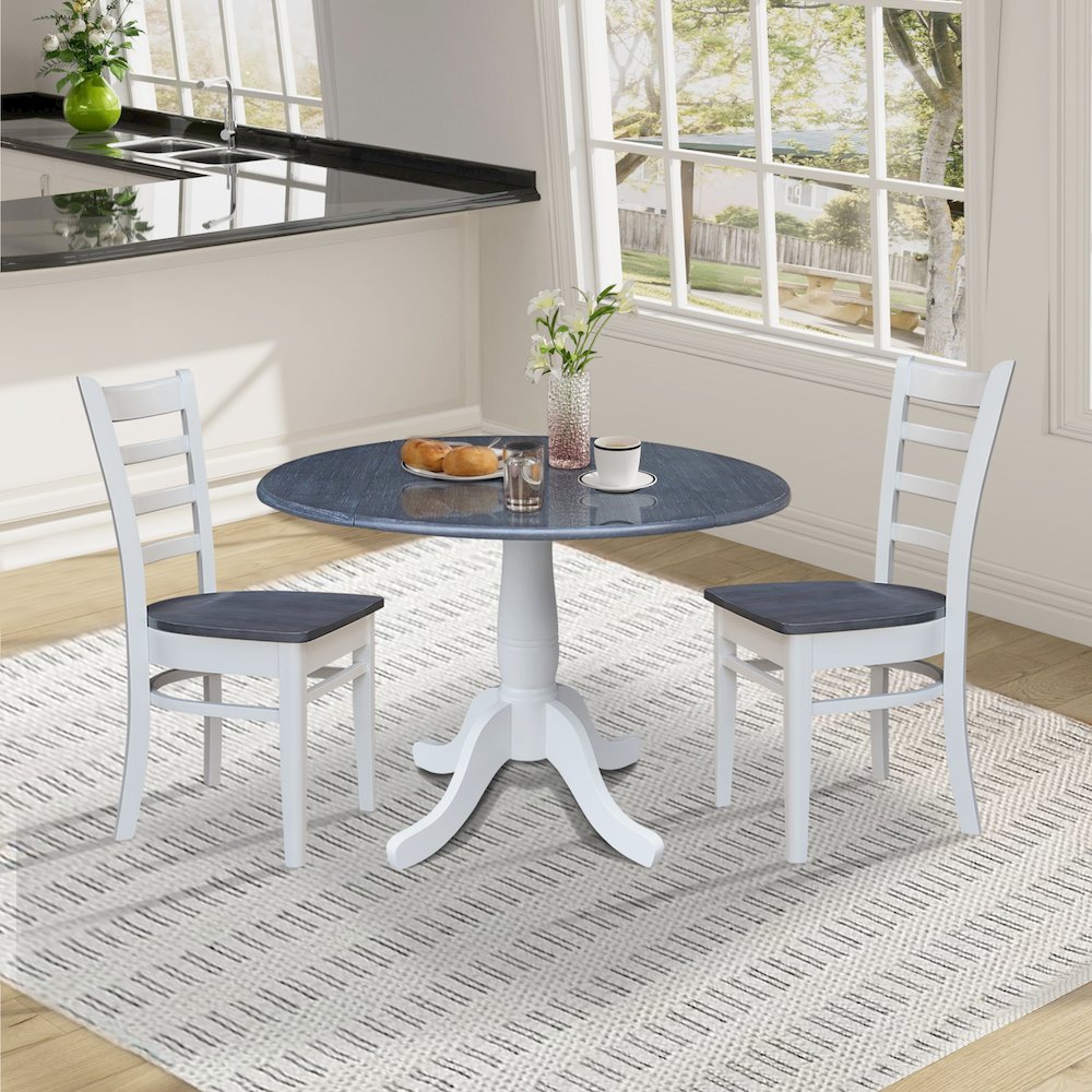 42" Round Top Dual Drop Leaf Pedestal Table with 2 Dining Chairs. Picture 6