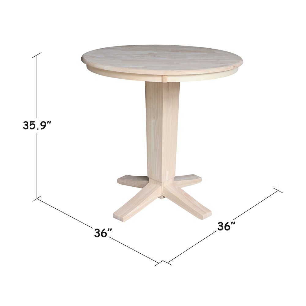 36 in Round Top Counter Height Pedestal Dining Table in Unfinished. Picture 2