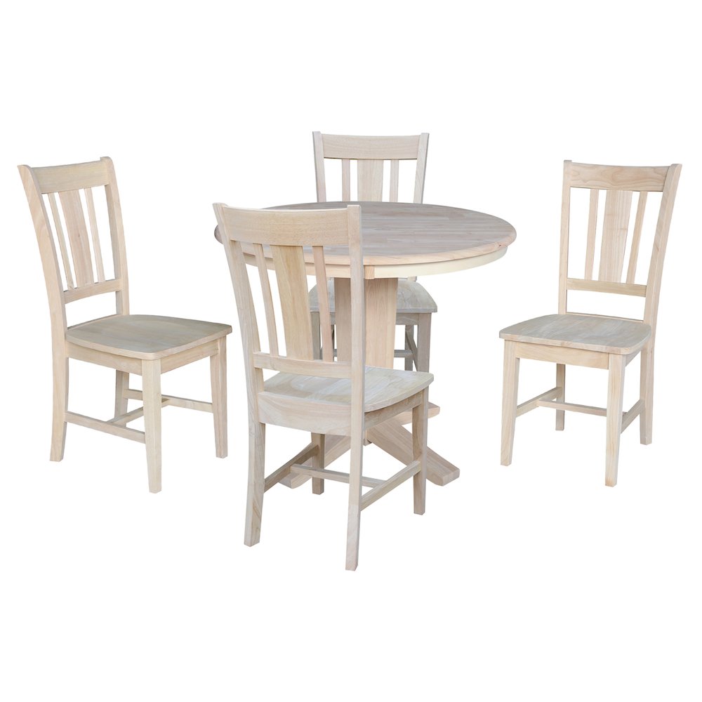 36 in Round Top Pedestal Dining Table with 4 Dining Chairs - 5 Piece Set. Picture 4