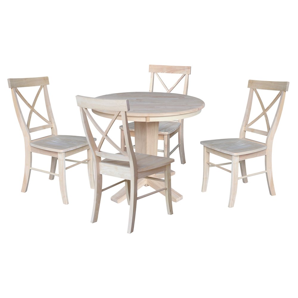 36 in Round Top Pedestal Dining Table with 4 Dining Chairs - 5 Piece Set. Picture 4