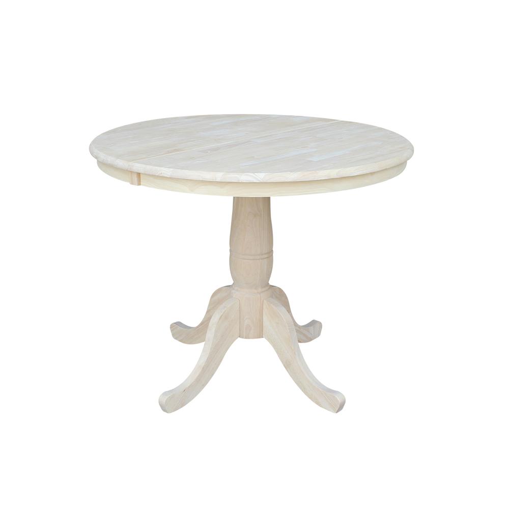 36" Round Top Pedestal Table With 12" Leaf - 28.9"H - Dining Height, Unfinished. Picture 77