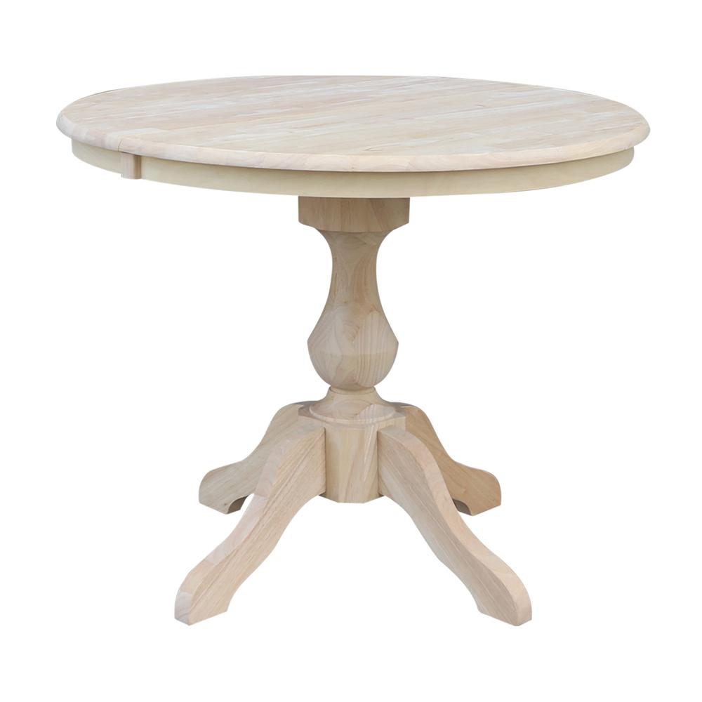 36" Round Top Pedestal Table With 12" Leaf - 28.9"H - Dining Height, Unfinished. Picture 19