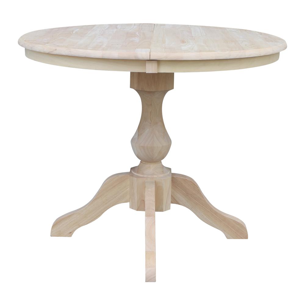 36" Round Top Pedestal Table With 12" Leaf - 28.9"H - Dining Height, Unfinished. Picture 11