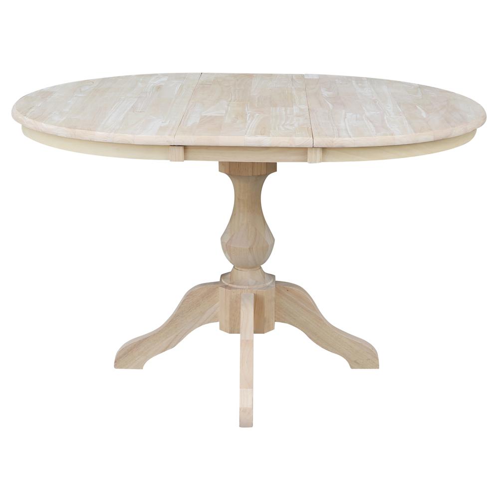 36" Round Top Pedestal Table With 12" Leaf - 28.9"H - Dining Height, Unfinished. Picture 10