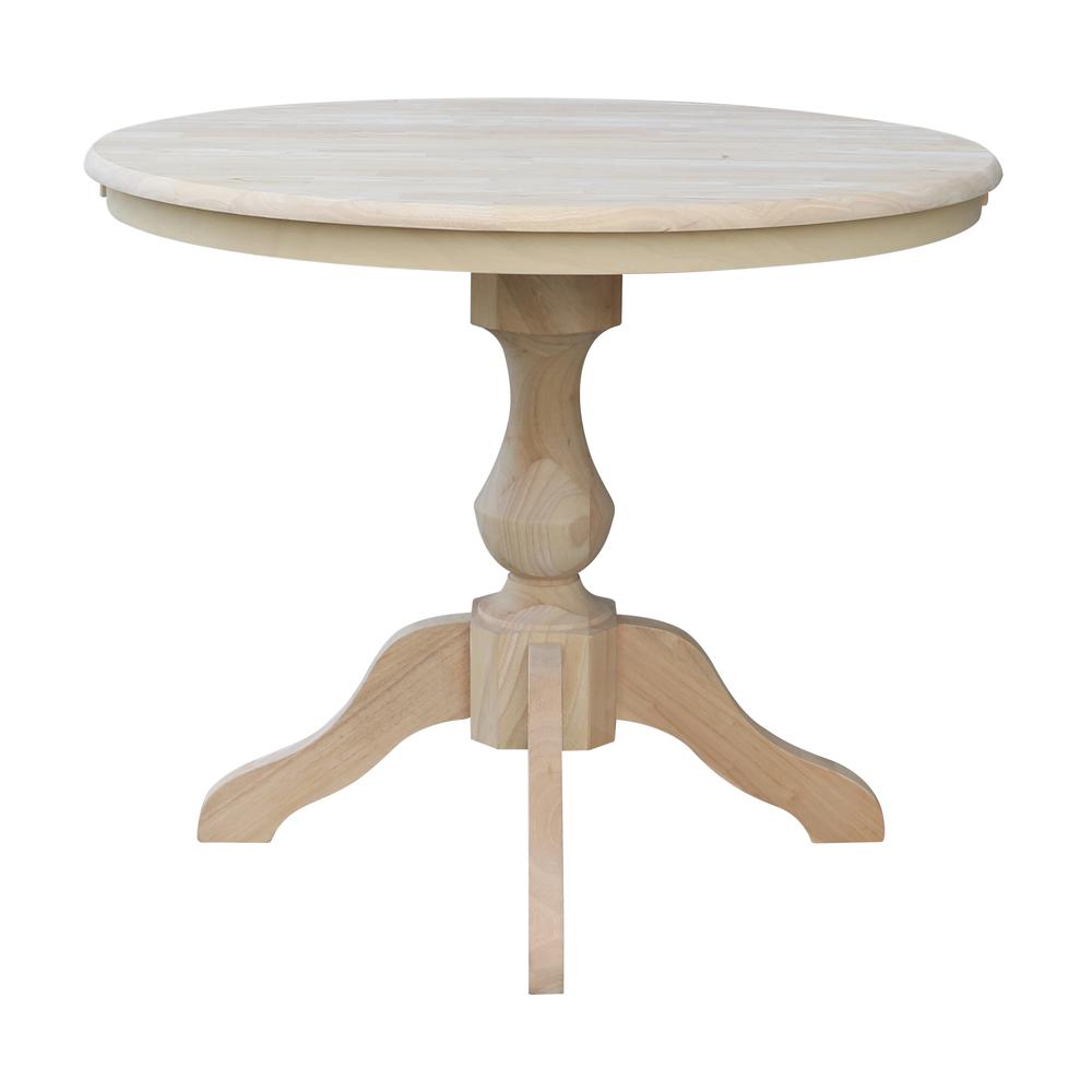 36" Round Top Pedestal Table With 12" Leaf - 28.9"H - Dining Height, Unfinished. Picture 13