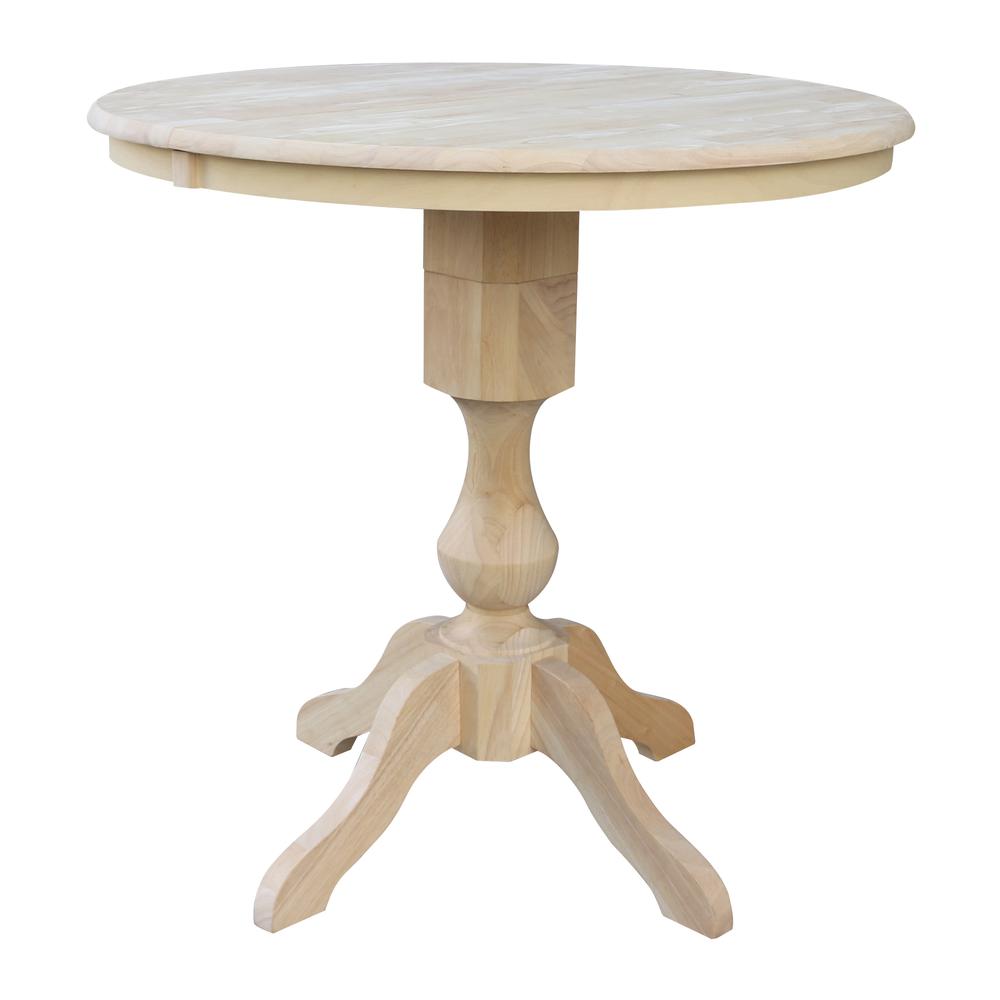 36" Round Top Pedestal Table With 12" Leaf - 28.9"H - Dining Height, Unfinished. Picture 39