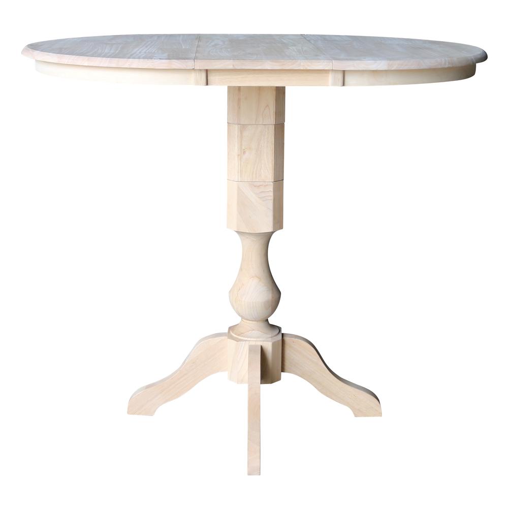 36" Round Extension Dining Table 40.9"H w/ 4 Cafe Bar height Stools, Unfinished. Picture 2