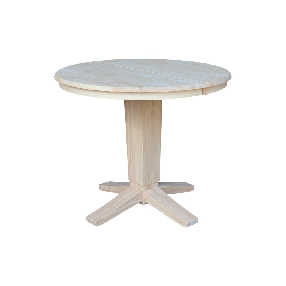 36 in Round Top Pedestal Dining Table with 12 in Leaf in Unfinished. Picture 1