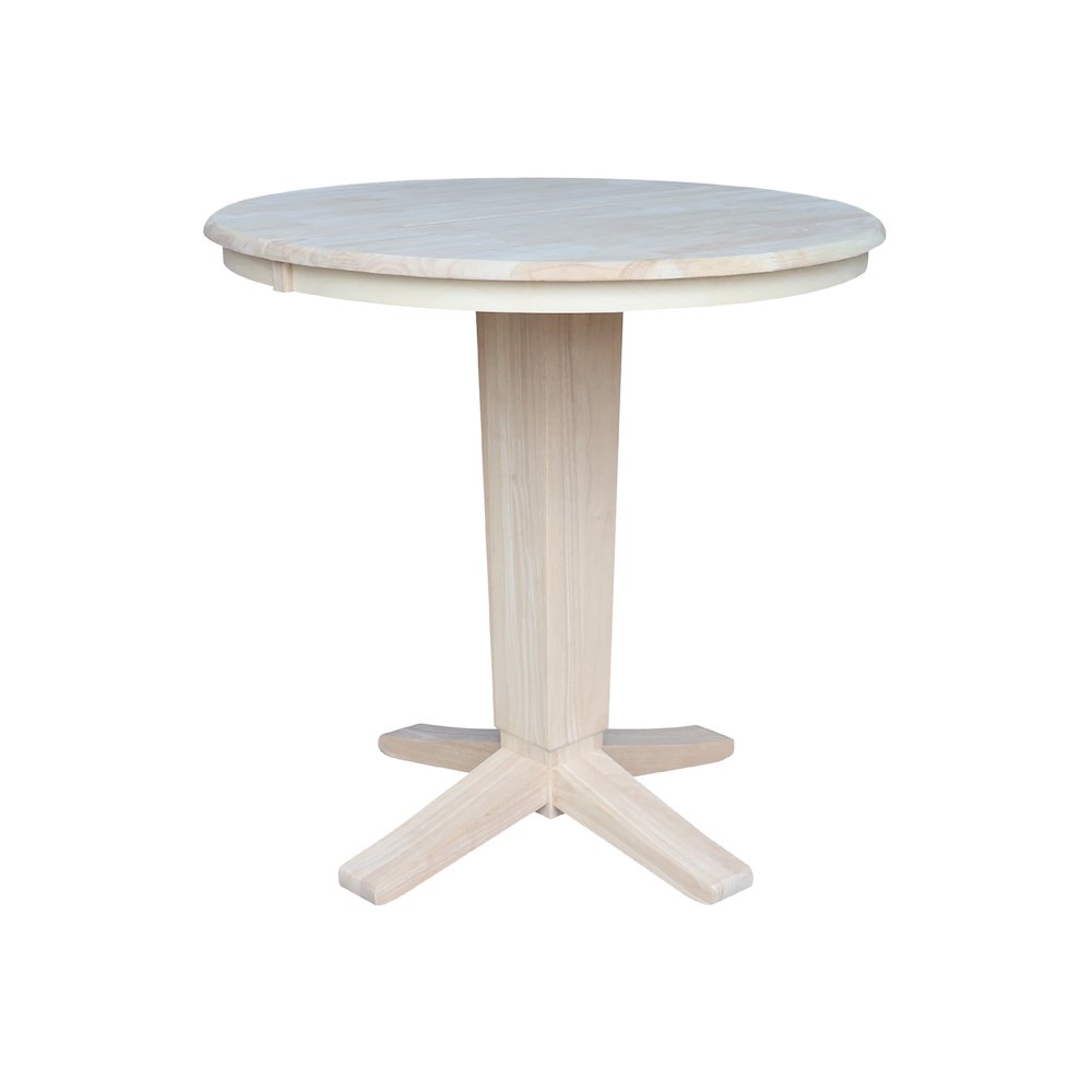36 in Round Top Pedestal Counter Height Dining Table with 12 in Leaf. Picture 1