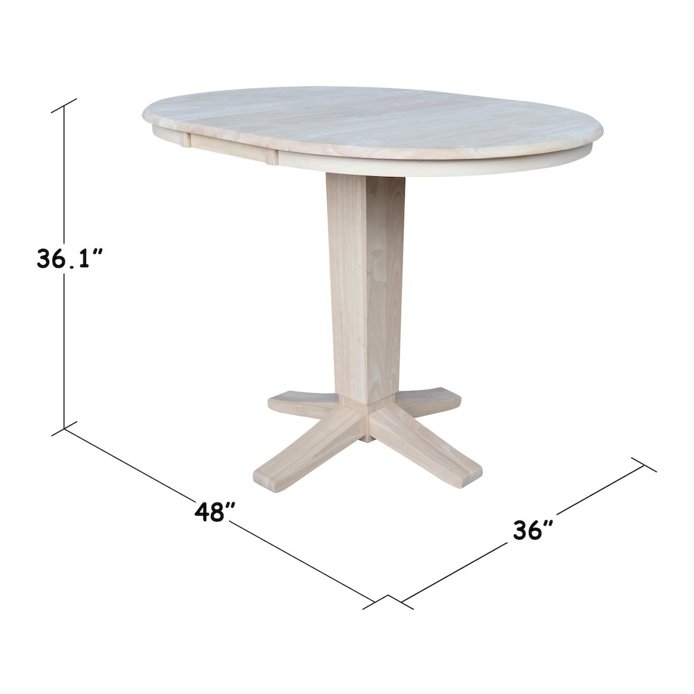 36 in Round Top Pedestal Counter Height Dining Table with 12 in Leaf. Picture 2