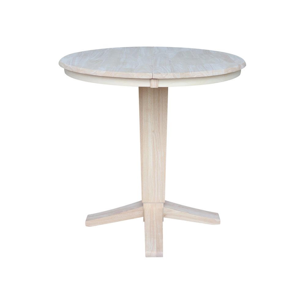 36 in Round Top Pedestal Counter Height Dining Table with 12 in Leaf. Picture 4