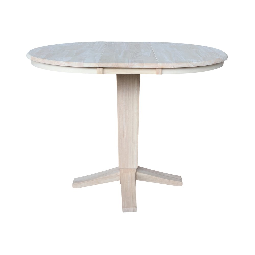 36 in Round Top Pedestal Counter Height Dining Table with 12 in Leaf. Picture 3