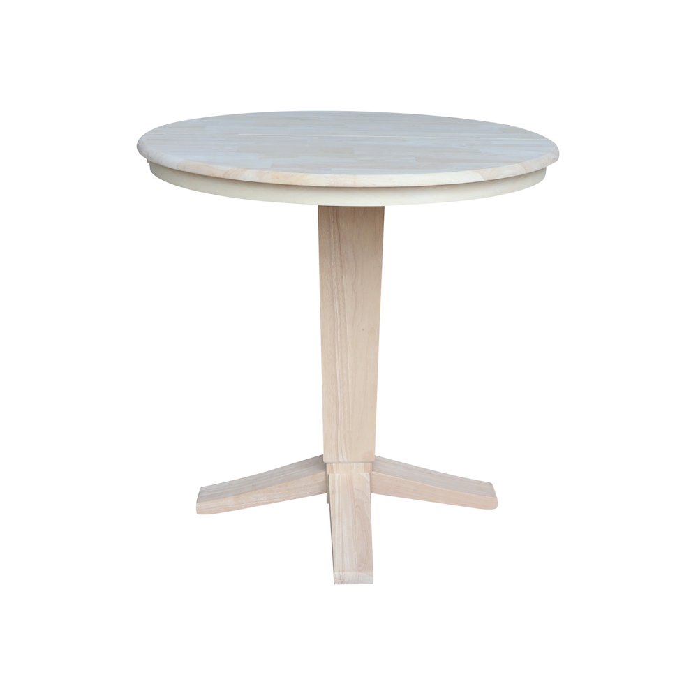 36 in Round Top Pedestal Counter Height Dining Table with 12 in Leaf. Picture 6