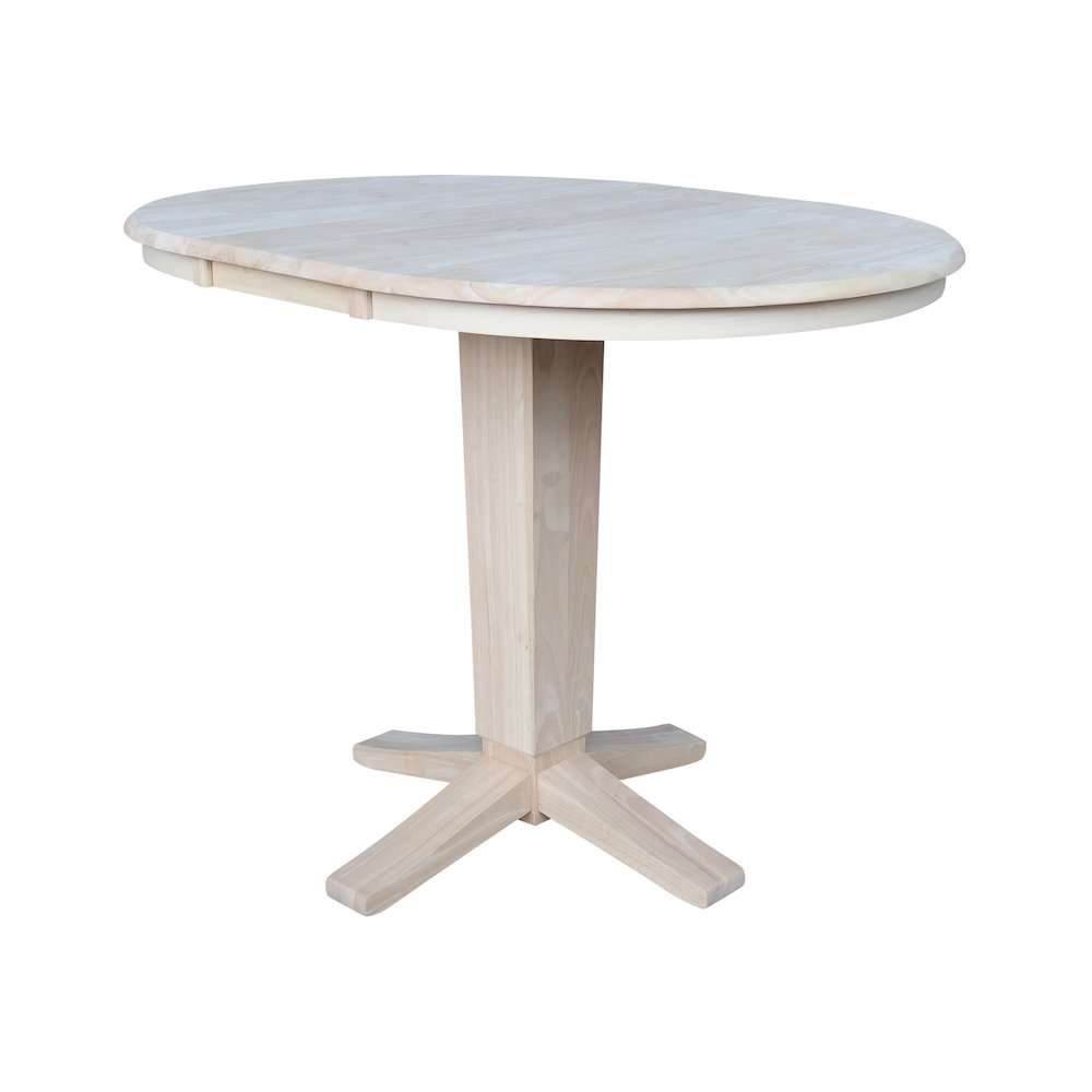 36 in Round Top Pedestal Counter Height Dining Table with 12 in Leaf. Picture 9