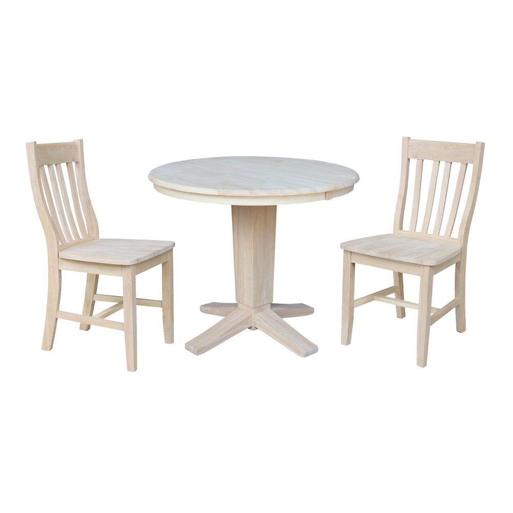36 in Round Dining Table with 12 in Leaf and 2 Dining Chairs - 3 Piece Set. Picture 4