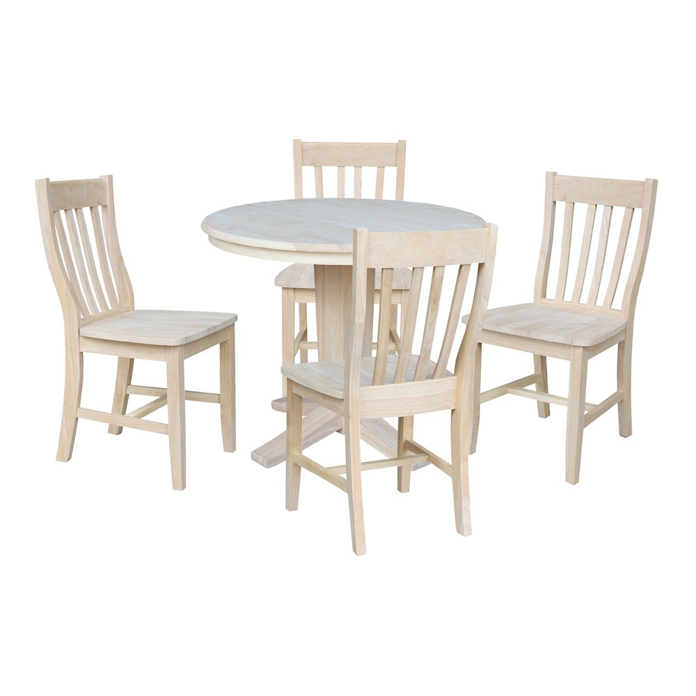 36 in Round Dining Table with 12 in Leaf and 4 Dining Chairs - 5 Piece Set. Picture 4