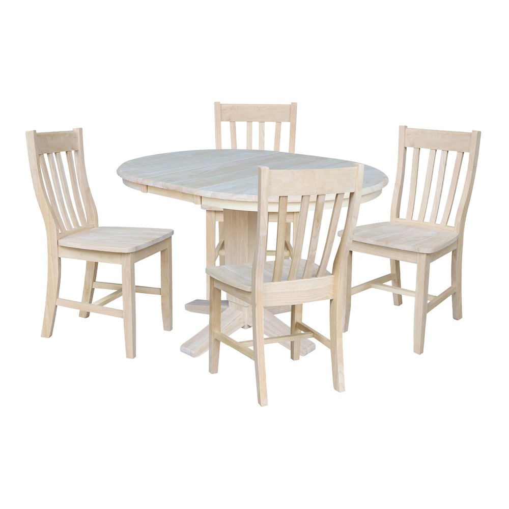 36 in Round Dining Table with 12 in Leaf and 4 Dining Chairs - 5 Piece Set. Picture 3