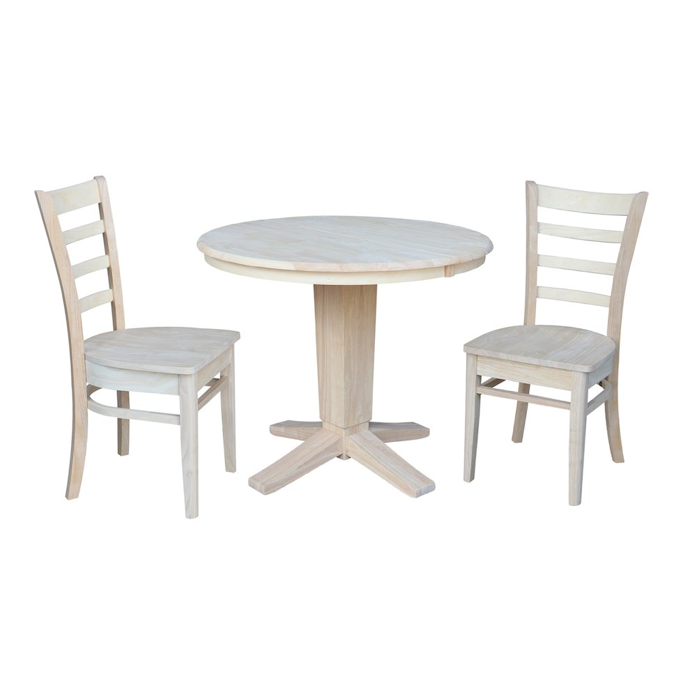 36 in Round Dining Table with 12 in Leaf and 2 Dining Chairs - 3 Piece Set. Picture 4