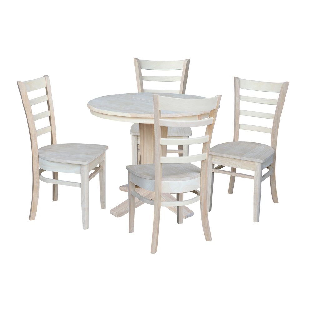 36 in Round Dining Table with 12 in Leaf and 4 Dining Chairs - 5 Piece Set. Picture 5