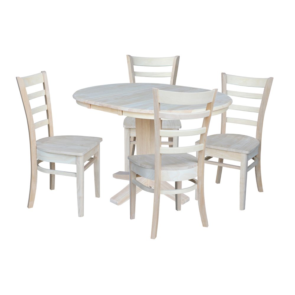 36 in Round Dining Table with 12 in Leaf and 4 Dining Chairs - 5 Piece Set. Picture 4