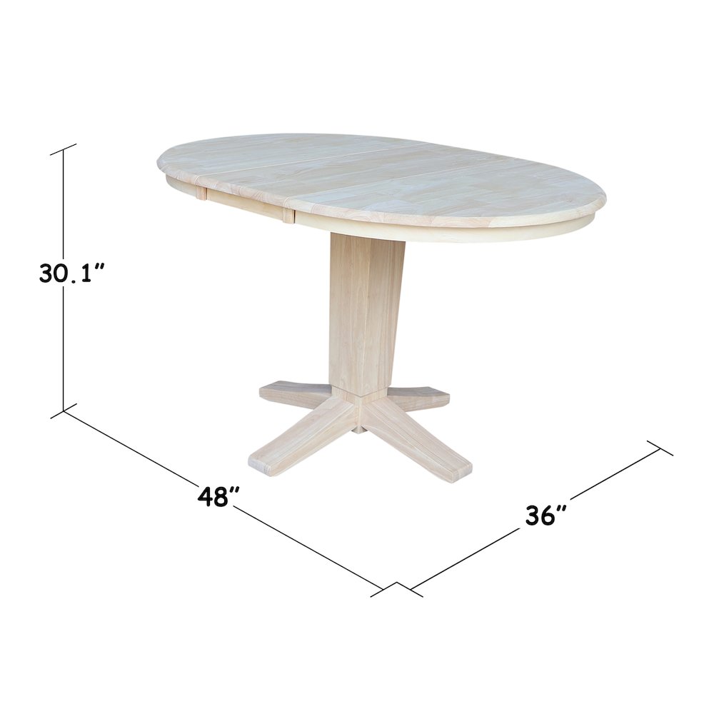 36 in Round Top Pedestal Dining Table with 12 in Leaf in Unfinished. Picture 2