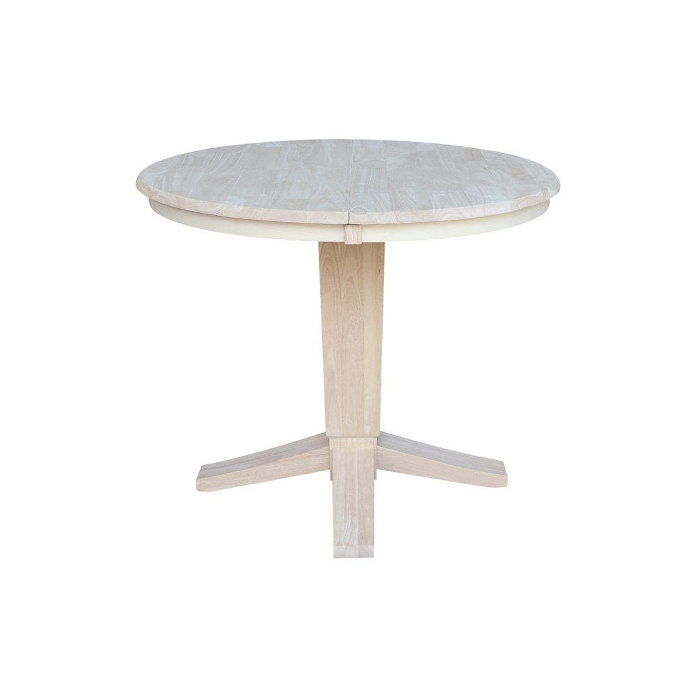 36 in Round Top Pedestal Dining Table with 12 in Leaf in Unfinished. Picture 4