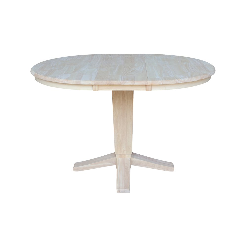 36 in Round Top Pedestal Dining Table with 12 in Leaf in Unfinished. Picture 3