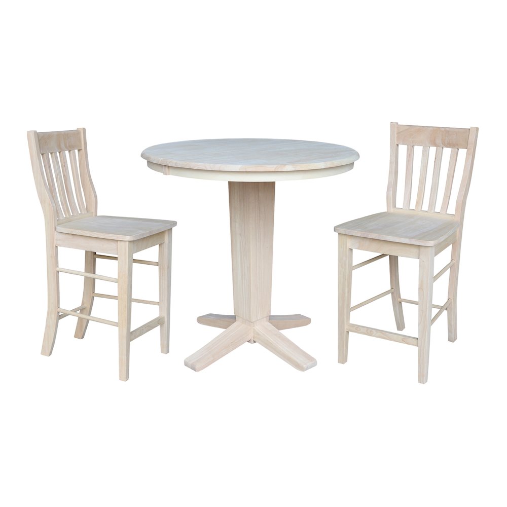 36 in Round Counter Height Dining Table with 12 in Leaf and 2 Stools - 3 Pcs Set. Picture 1
