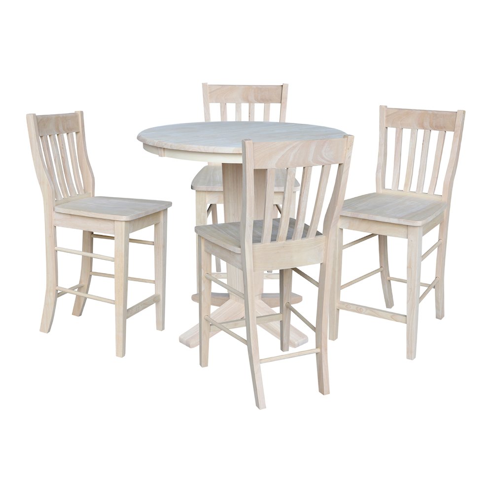 36 in Round Counter Height Dining Table with 12 in Leaf Pcs - 5 Piece Set. Picture 1