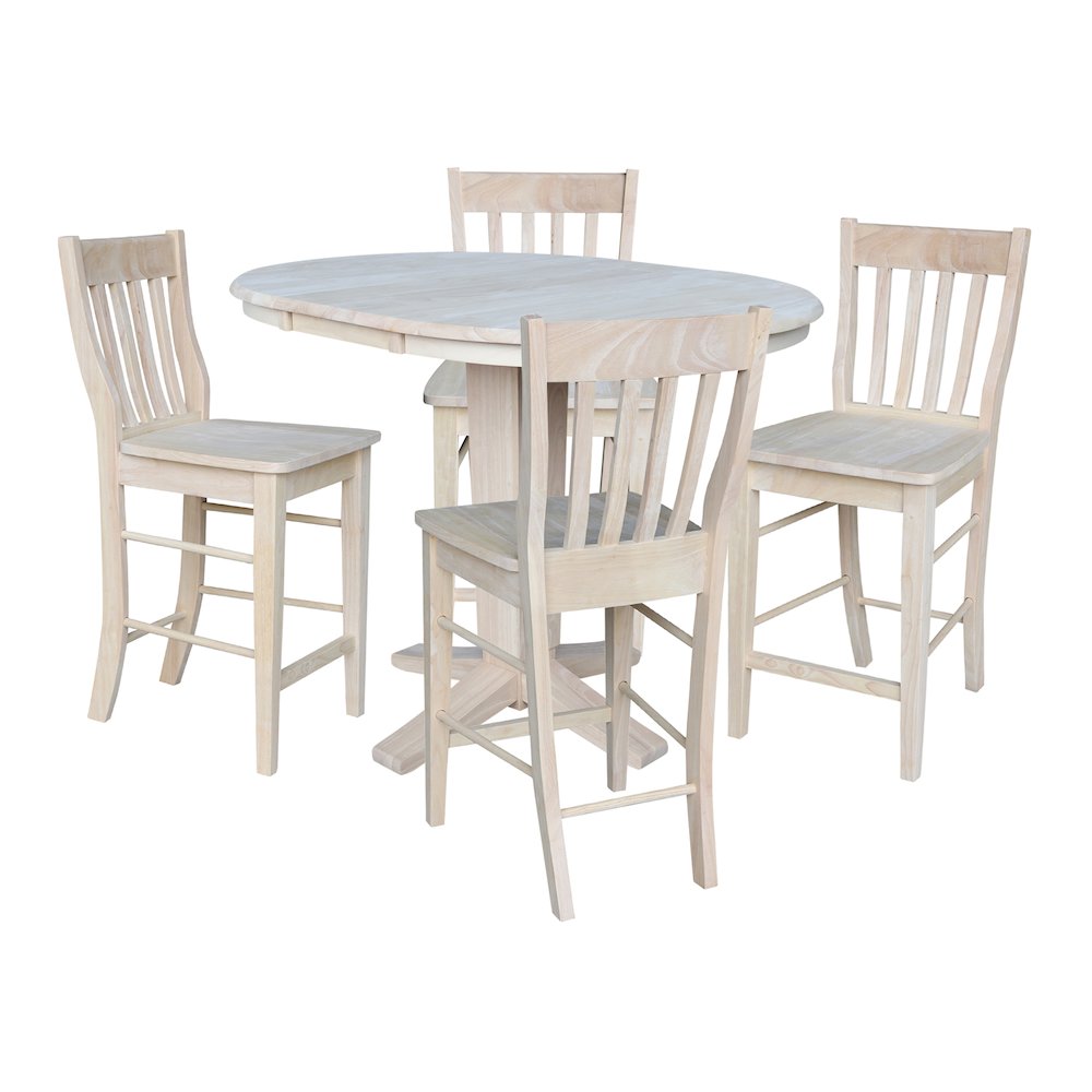 36 in Round Counter Height Dining Table with 12 in Leaf Pcs - 5 Piece Set. Picture 5
