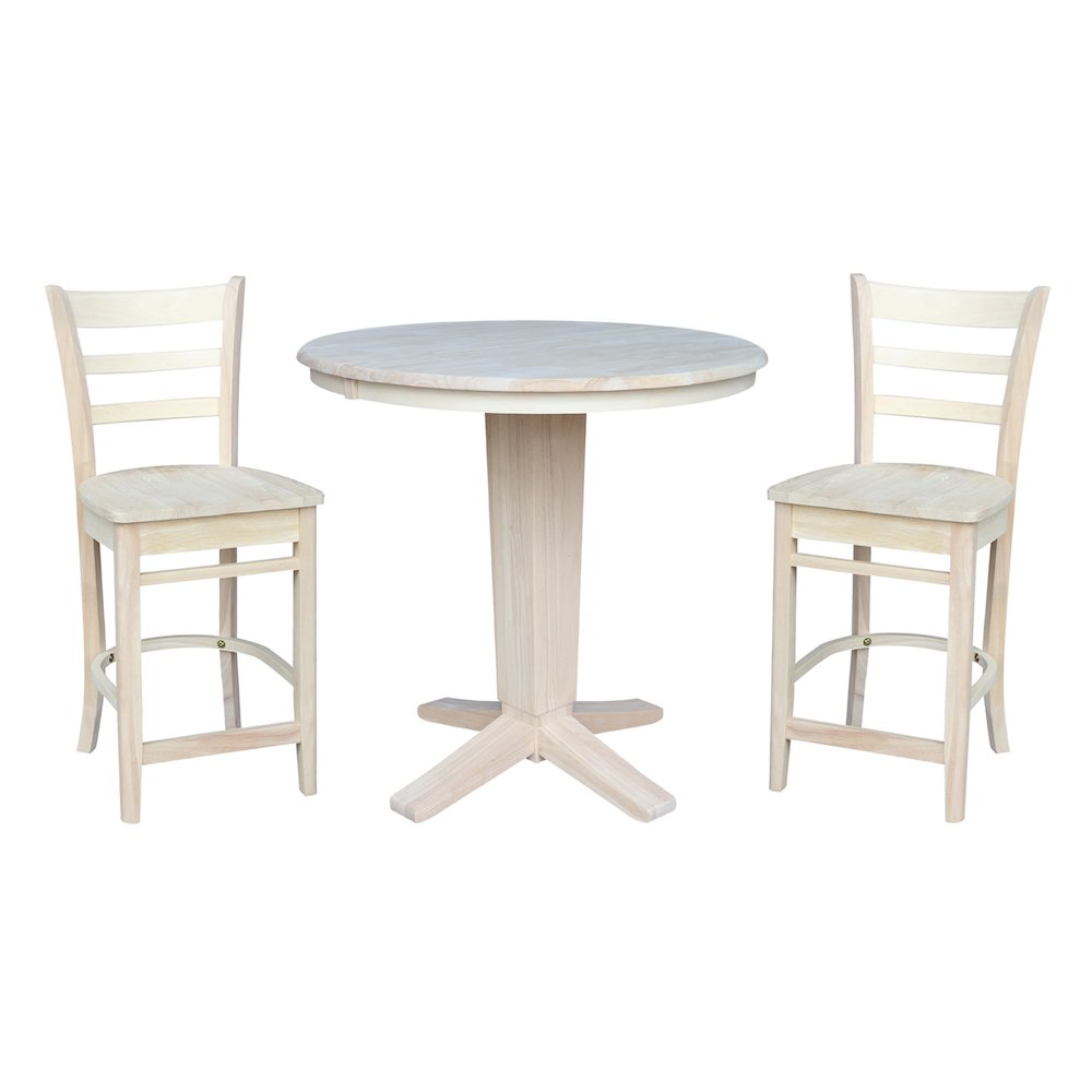 36 in Round Counter Height Dining Table with 12 in Leaf and 2 Stools - 3 Pcs Set. Picture 1