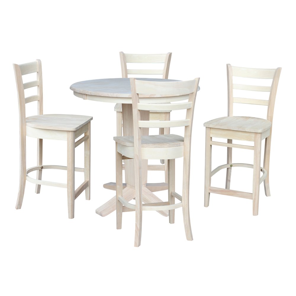 36 in Round Counter Height Dining Table with 12 in Leaf Pcs - 5 Piece Set. Picture 1