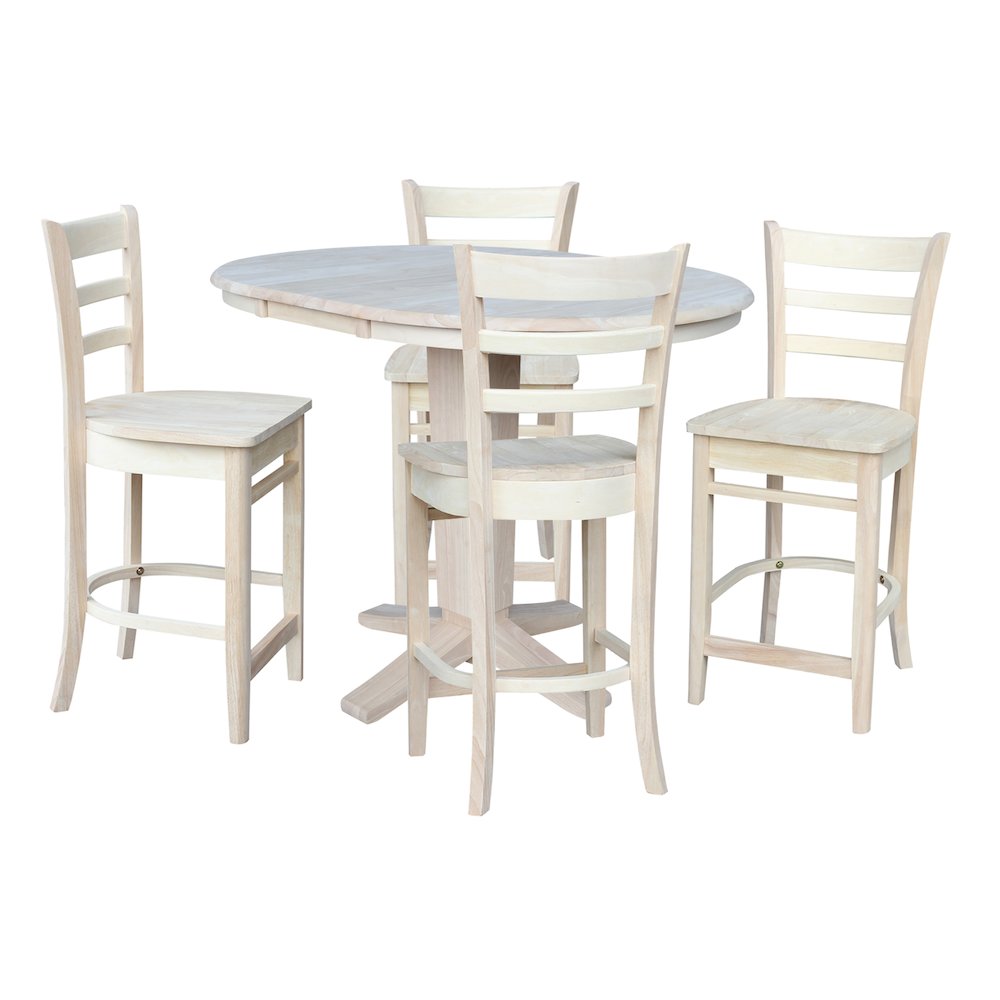36 in Round Counter Height Dining Table with 12 in Leaf Pcs - 5 Piece Set. Picture 5