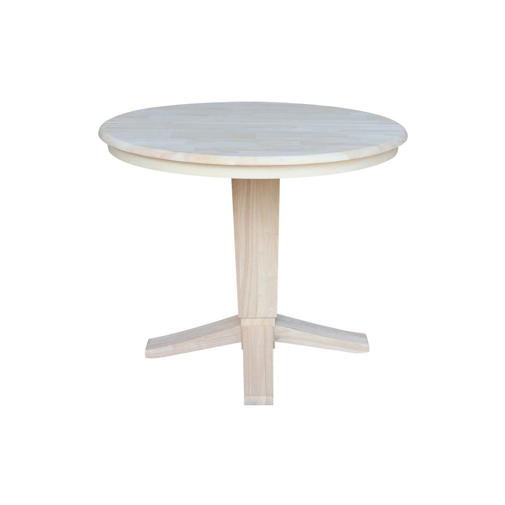36 in Round Top Pedestal Dining Table with 12 in Leaf in Unfinished. Picture 6