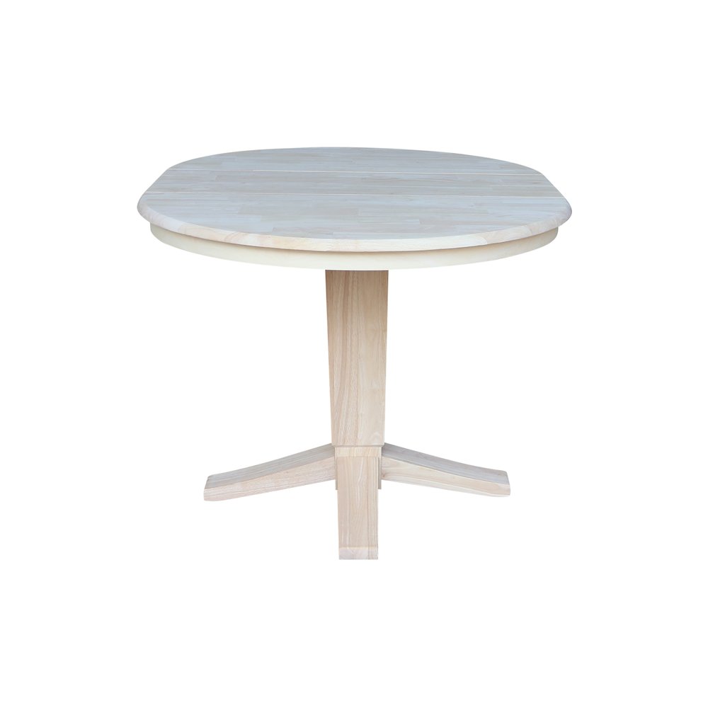 36 in Round Top Pedestal Dining Table with 12 in Leaf in Unfinished. Picture 5