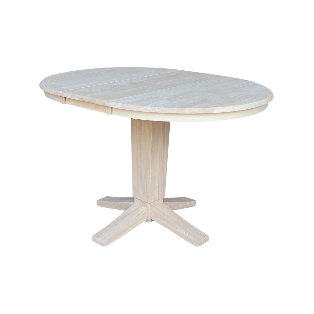 36 in Round Top Pedestal Dining Table with 12 in Leaf in Unfinished. Picture 9