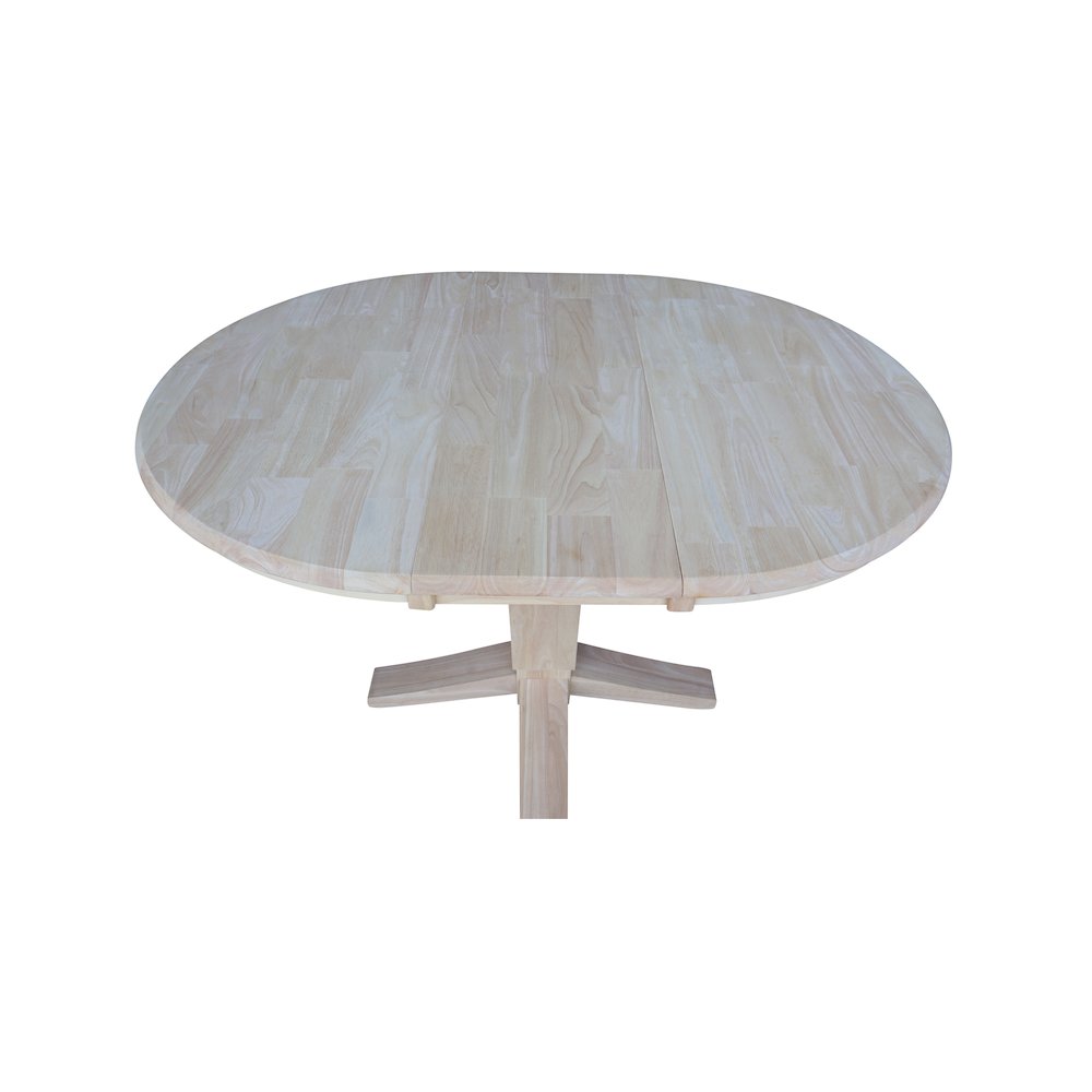 36 in Round Top Pedestal Dining Table with 12 in Leaf in Unfinished. Picture 10