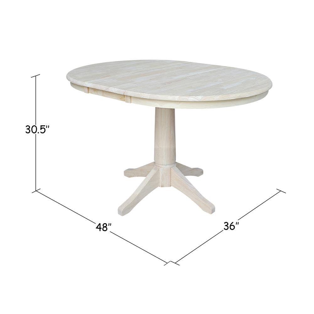 36" Round Top Pedestal Table With 12" Leaf - 28.9"H - Dining Height, Unfinished. Picture 40