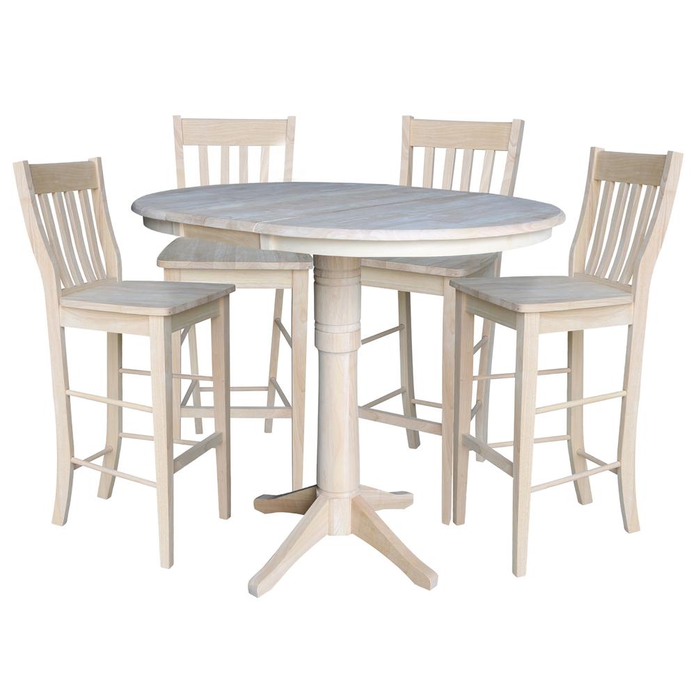 36" Round Top Pedestal Table With 12" Leaf - 28.9"H - Dining Height, Unfinished. Picture 60