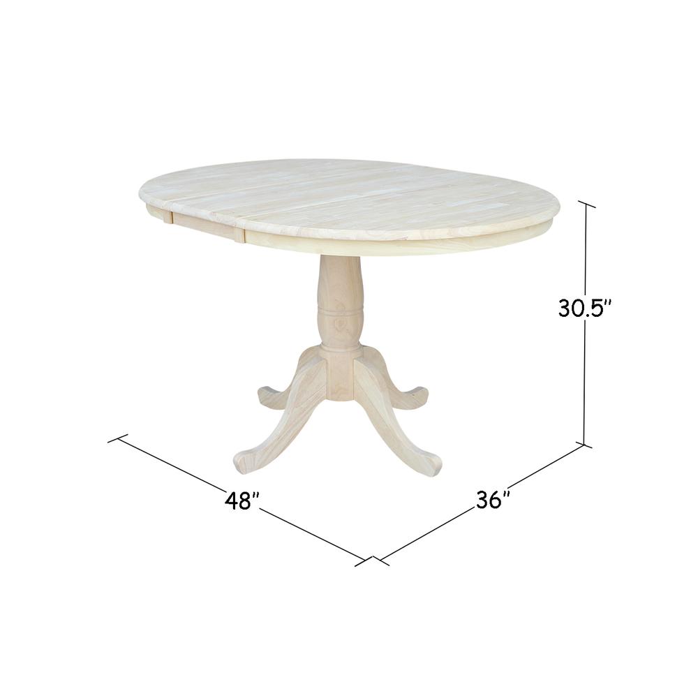 36" Round Top Pedestal Table With 12" Leaf - 28.9"H - Dining Height, Unfinished. Picture 1