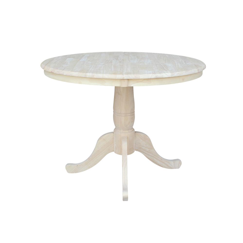 36" Round Top Pedestal Table With 12" Leaf - 28.9"H - Dining Height, Unfinished. Picture 3