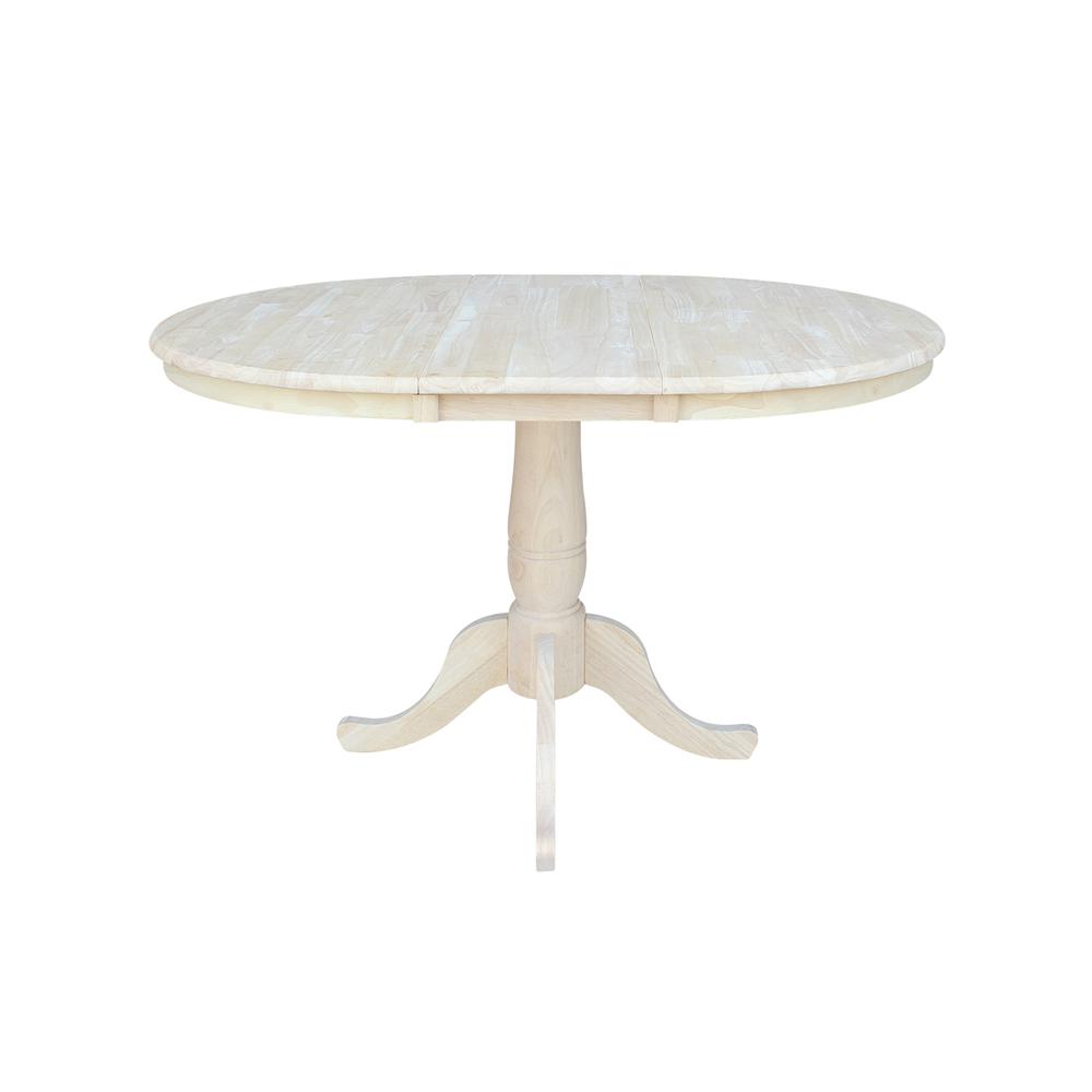 36" Round Top Pedestal Table With 12" Leaf - 28.9"H - Dining Height, Unfinished. Picture 2