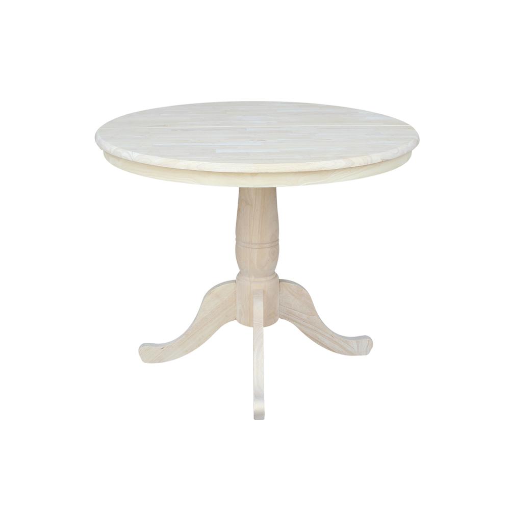 36" Round Top Pedestal Table With 12" Leaf - 28.9"H - Dining Height, Unfinished. Picture 5