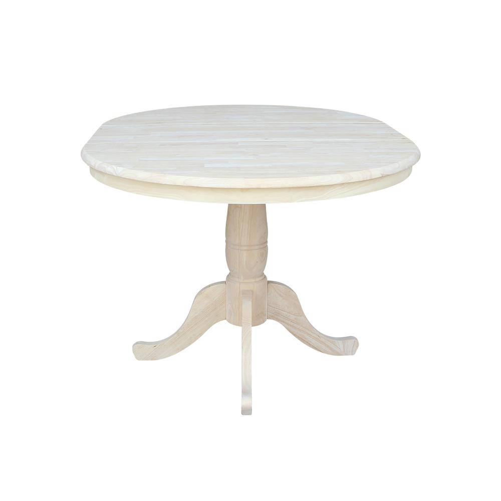 36" Round Top Pedestal Table With 12" Leaf - 28.9"H - Dining Height, Unfinished. Picture 4