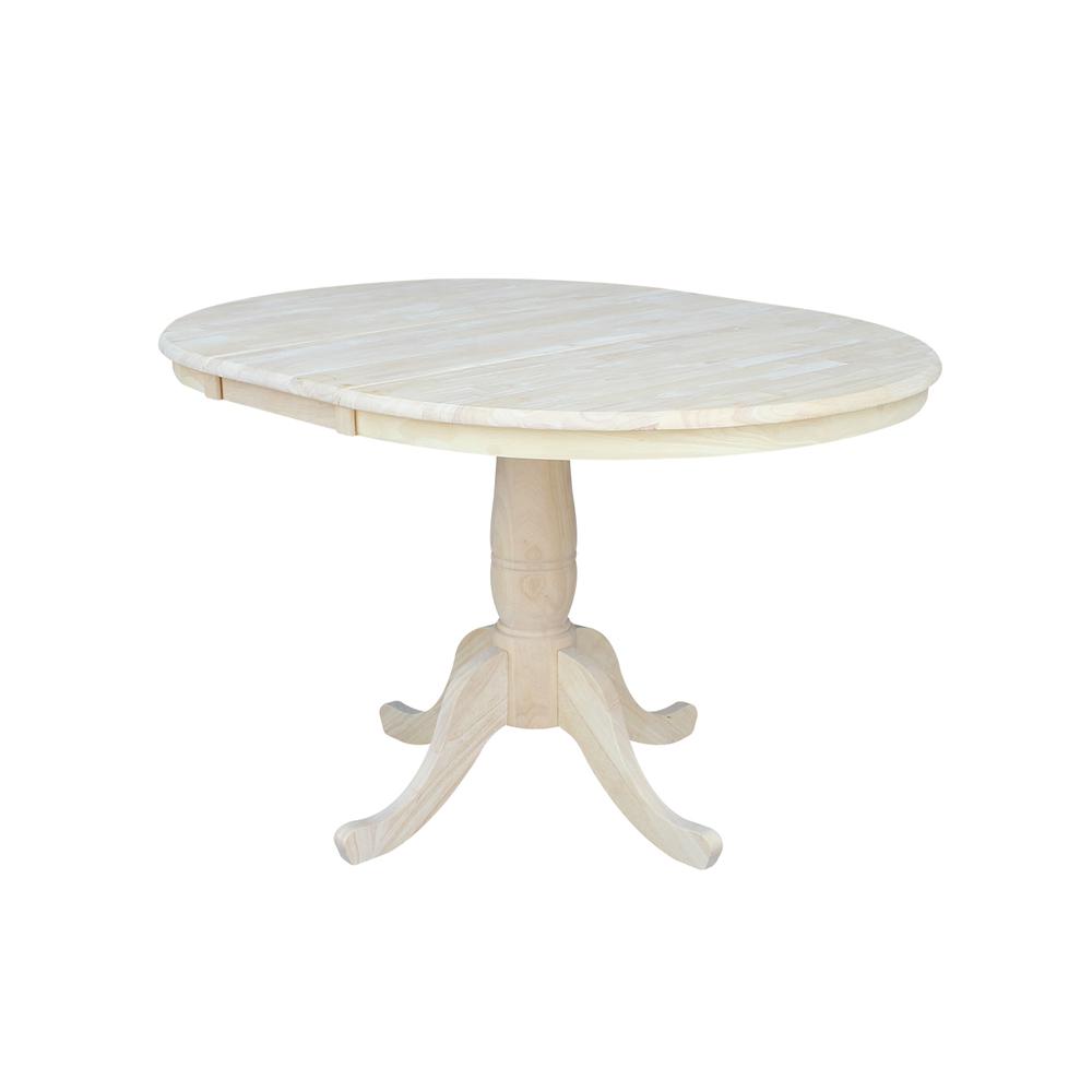 36" Round Top Pedestal Table With 12" Leaf - 28.9"H - Dining Height, Unfinished. Picture 7