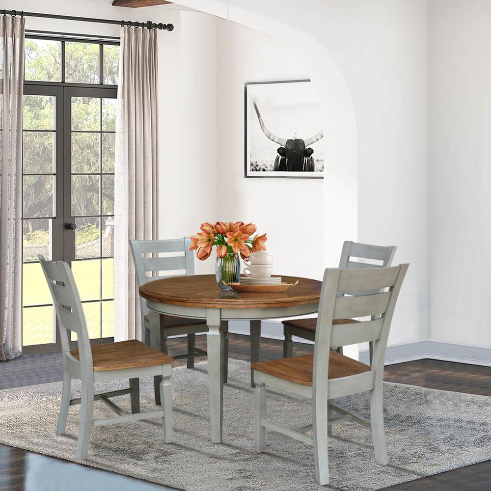44 in. Round Top Dining Table with 4 Chairs in Hickory/Stone. Picture 2