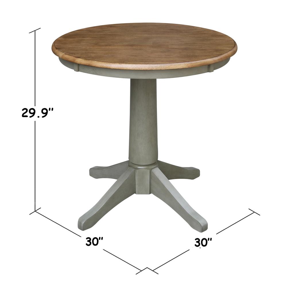 30" Round Top Pedestal Table - Dining Height - Distressed Hickory/Stone Finish. Picture 5
