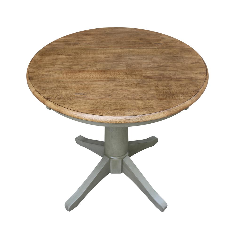 30" Round Top Pedestal Table - Dining Height - Distressed Hickory/Stone Finish. Picture 3