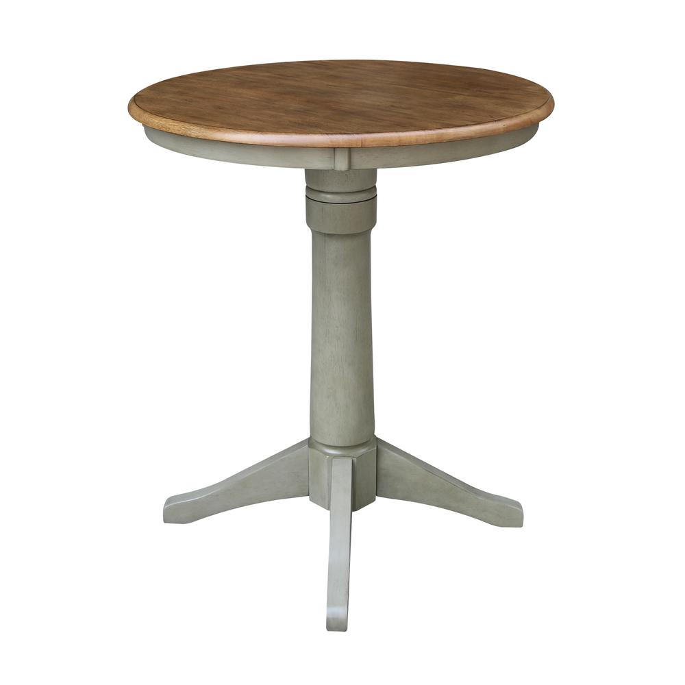 30" Round Top Pedestal Table - Counter Height - Distressed Hickory/Stone Finish. Picture 2